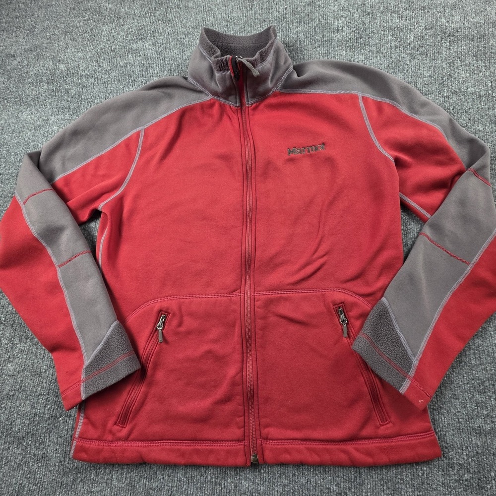 Marmot Mens M Red Full Zip Fleece Jacket Lightweight Outdoor Layering Polartec